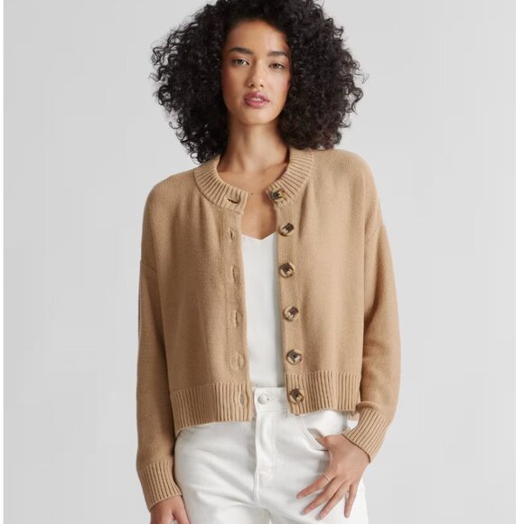 Quince 100% Organic Cotton Cropped Cardigan in Camel Academia Granola Girl M - Picture 2 of 6